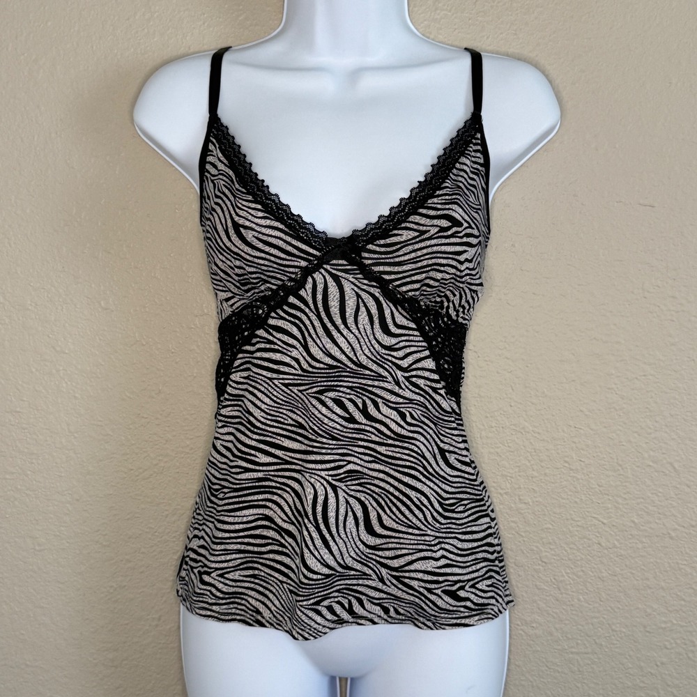 Y2K Lace Trim Babydoll Zebra Camisole Top Womens Medium Mob Wife Baddie Club
